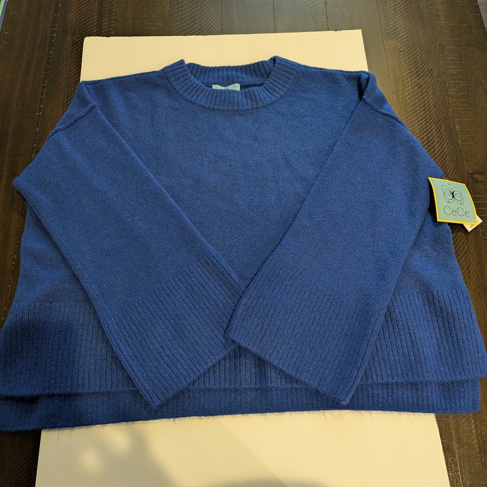 CeCe Women's Rich Blue Crewneck Sweater